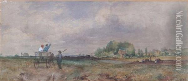 Rural Landscape With Figures In A Horse Drawn Cart Oil Painting - Erskine Nicol