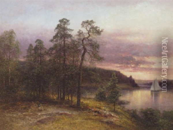 Stilla Seglats I Solnedgang Oil Painting - Johan Severin Nilsson