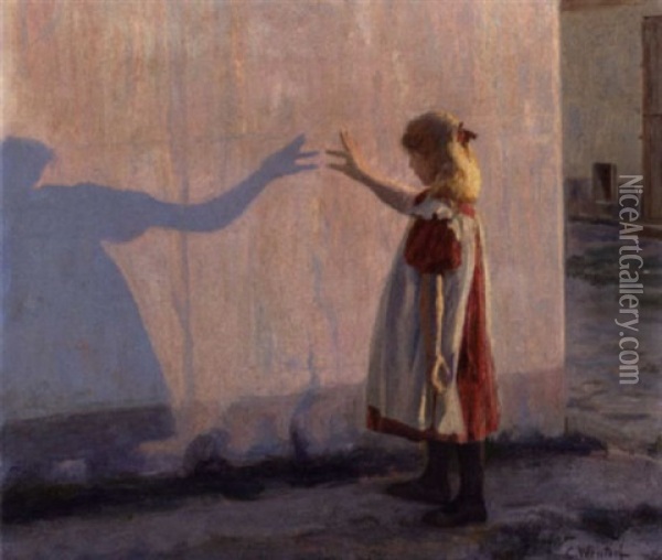 Lille Pige, Der Leger Med Sin Skygge Oil Painting - Carl Christian Ferdinand Wentorf