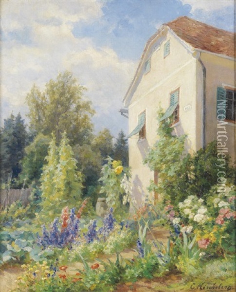 Bluhender Vorgarten In Der Heinrichstrase/graz Oil Painting - Ernestine Von Kirchsberg