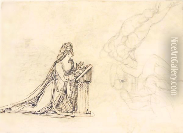 A Lady Kneeling At A Prie Dieu And Studies Of Two Nudes Oil Painting - Johann Henry Fuseli