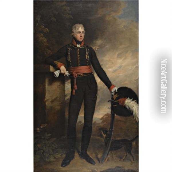 Portrait Of Charles Lord Bruce, Later 1st Marquess Of Ailesbury Wearing A Uniform Of The Wiltshire Yeomanry Oil Painting - Samuel Woodford