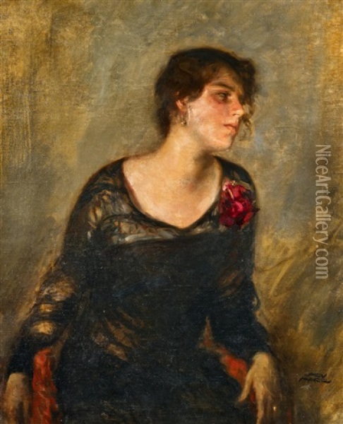 Dora Marr, Sitzend Im Schwarzen Kleid Oil Painting - Carl von Marr