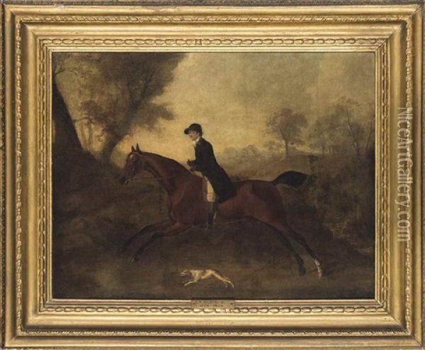 A Huntsman On A Bay Hunter, With A Hound, In An Extensive Landscape Oil Painting - John Nost Sartorius