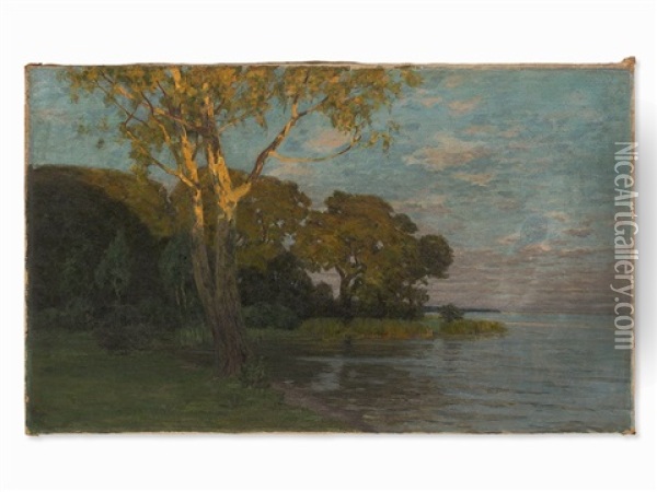 Lakeshore At Dusk Oil Painting - Friedrich Wachenhusen