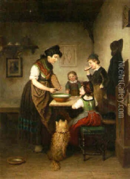 Preparing An Afternoon Meal Oil Painting - Karl Hetz