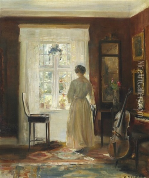 By The Window Oil Painting - Carl Vilhelm Holsoe