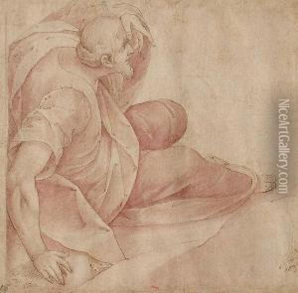 Seated Draped Figure Shielding His Eyes Oil Painting - Camillo Procaccini