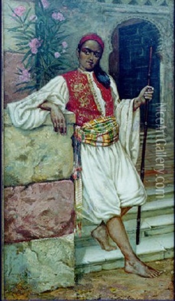 A Young Moroccan Boy With Staff Oil Painting - Thomas Alexander Ferguson Graham