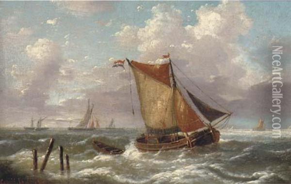 A Dutch Smalschip Running Into The Estuary Oil Painting - Louis Verboeckhoven