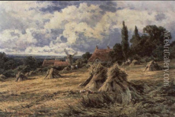 A Surrey Cornfield Oil Painting - Henry H. Parker