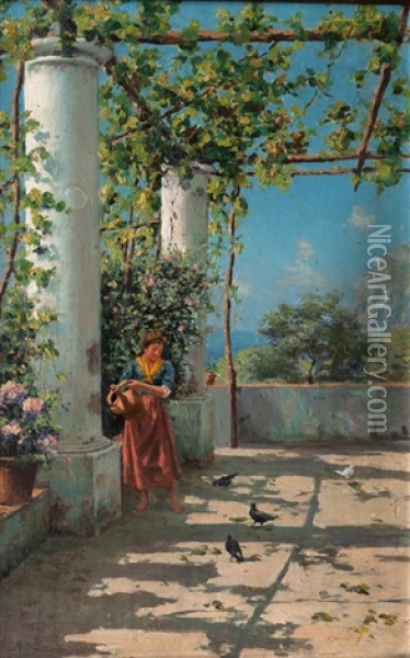 Terrace On Capri Oil Painting - Arturo Cerio