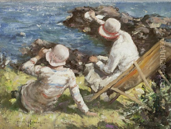On The Cliffs At St. Abbs Oil Painting - Robert Gemmell Hutchison
