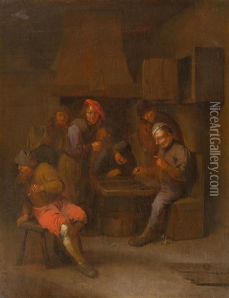 Men Playing And Smoking In A Tavern Oil Painting - Egbert van Heemskerck the Elder