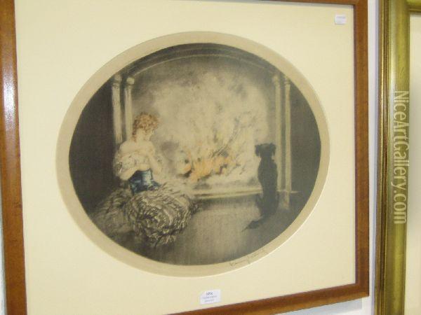Etching With Colours Oil Painting - Louis Icart