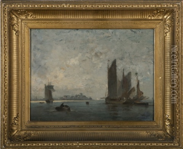 Sailboats In A Harbor Oil Painting - Stephen Salisbury Tuckerman