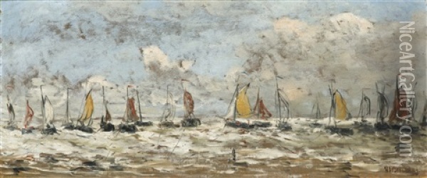 Fishing Fleet Off The Dutch Coast Oil Painting - Hendrik Willem Mesdag