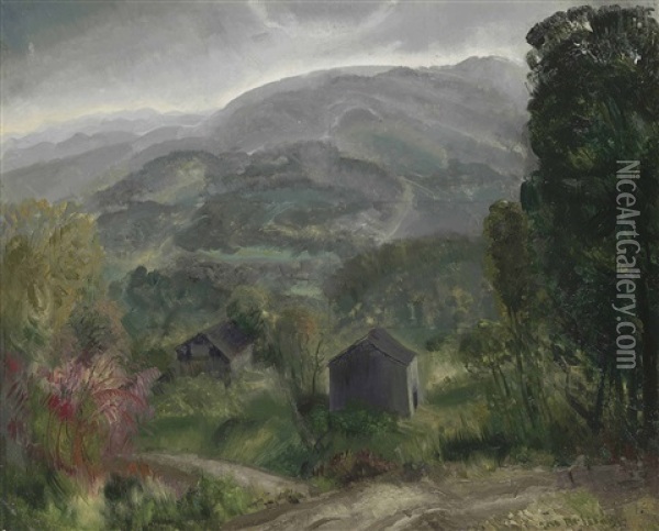 Old Barn, Grey Day Oil Painting - George Bellows