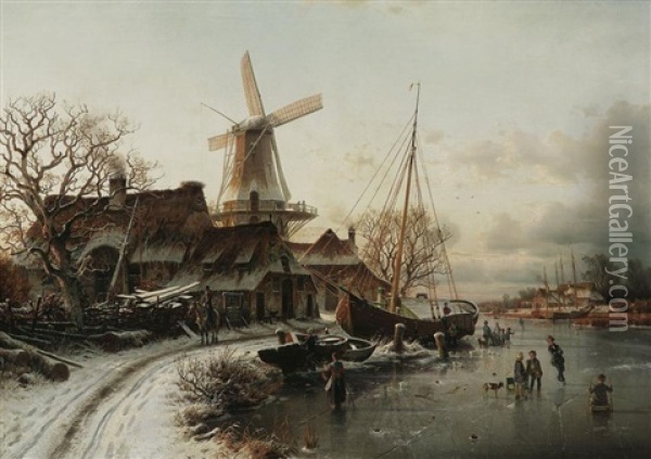 Eisvergnugen Oil Painting - Johannes Bartholomaeus Duntze