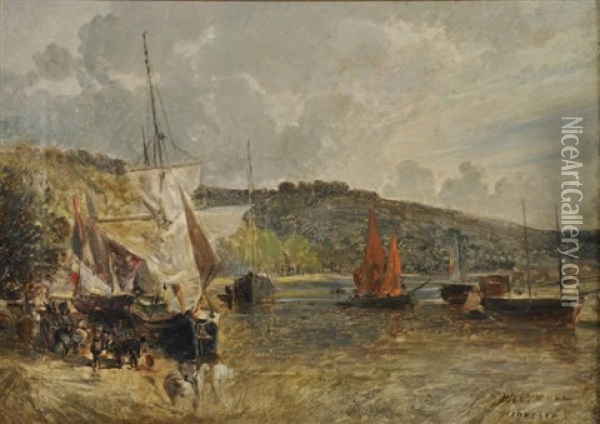 Hennebon, Le Port Oil Painting - Jules Achille Noel