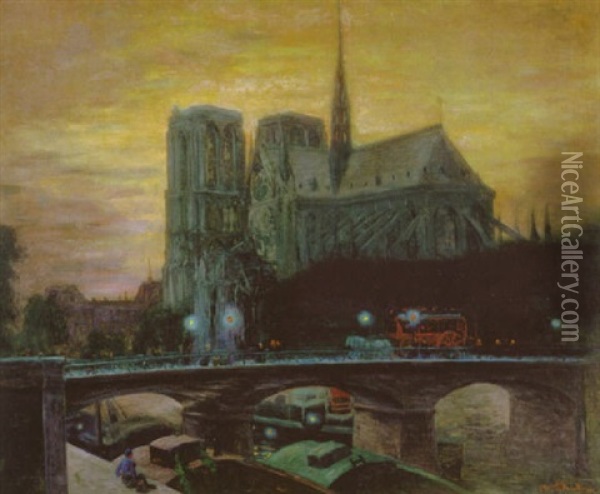 Notre Dame Bei Nacht Oil Painting - Theo Von Brockhusen