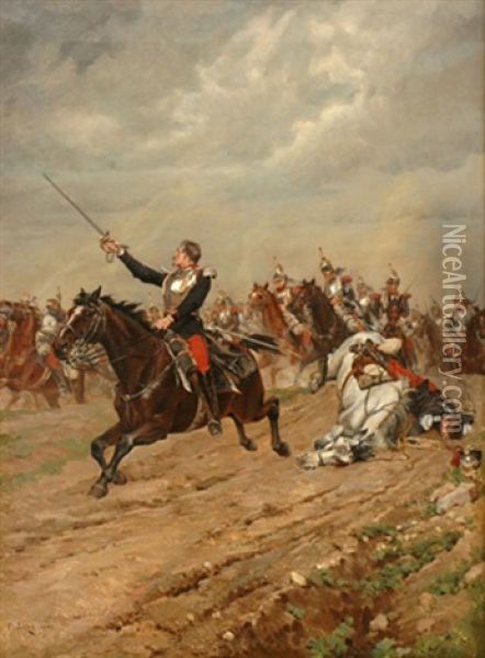 The Charge Of Cuirassiers Oil Painting - Paul Leon Jazet