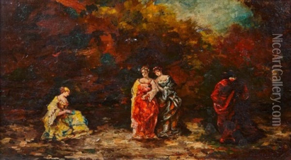 Scene De Parc Oil Painting - Adolphe Monticelli