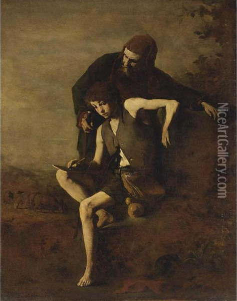 Cimabue Teaching Giotto To Draw Oil Painting - Theodule Augustine Ribot