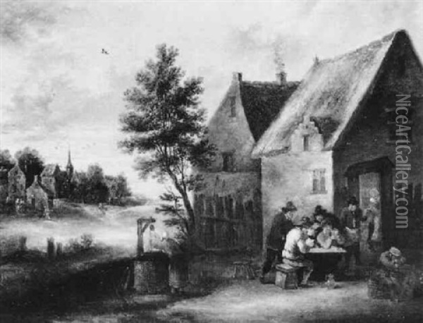 Kartenspielende Bauern In Einem Dorf Oil Painting - Thomas Van Apshoven