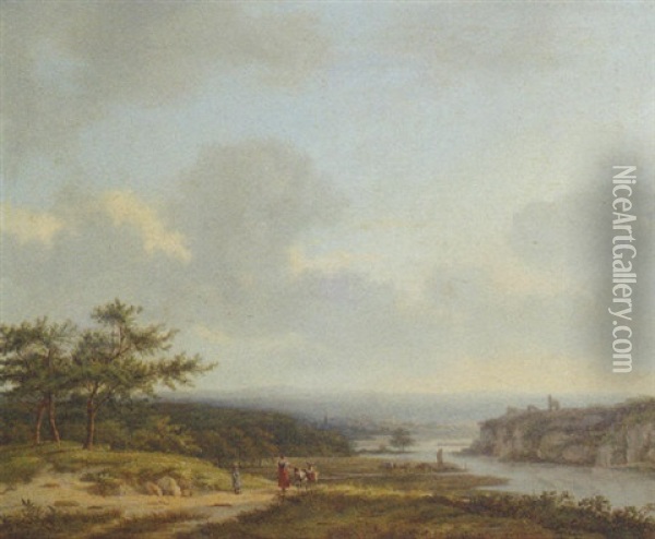 Travellers On A Sandy Track In A Rhenish Landscape Oil Painting - Pieter Caspar Christ