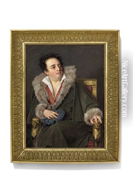 Ignazio Degotti (d. 1824), Celebrated Scenographer At The Paris Opera, Seated In A Gilded Empire Fauteuil Carved With Lion Heads Oil Painting - Ferdinando Paul Louis Quaglia