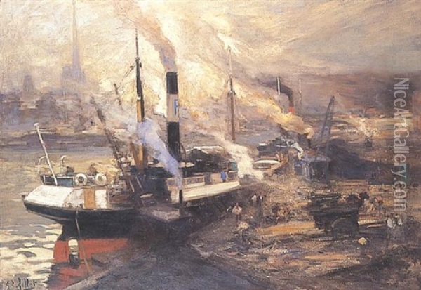 Port De Rouen Oil Painting - Eugene Louis Gillot