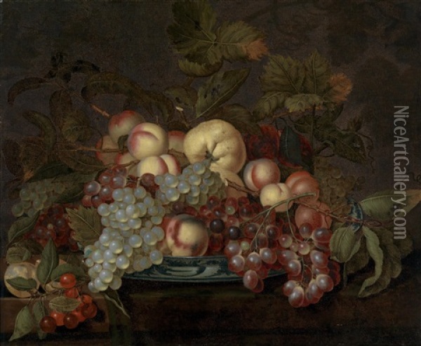 Fruchtestillleben Mit Trauben, Pfirsichen Und Anderen Fruchten Auf Einer Porzellanschale Oil Painting - Bartholomeus Assteyn
