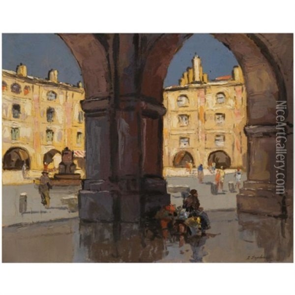 Town Square Oil Painting - Georgi Alexandrovich Lapchine