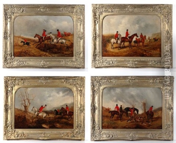 Fox Hunting: The Meet; Breaking Cover; Full Cry; The Kill (set Of 4 Works) Oil Painting - Richard Dodd Widdas