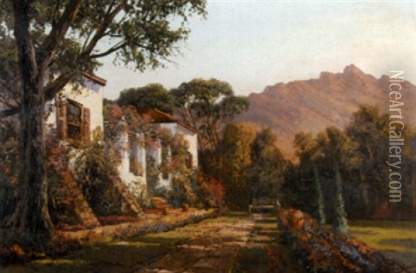 A House By A Hillside Oil Painting - Tinus de Jongh
