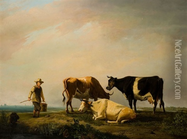 Les Vaches Dans La Prairie Oil Painting - Louis Robbe