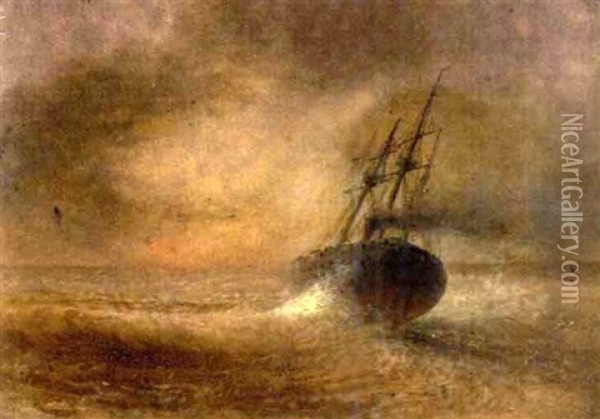 Ship At Sea (+ 3 Others, Incl. A Painted Photograph On Panel, After Fortuny; 4 Works) Oil Painting - John Gadsby Chapman
