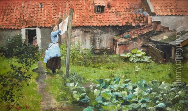 Woman In A Garden Oil Painting - Frits Thaulow