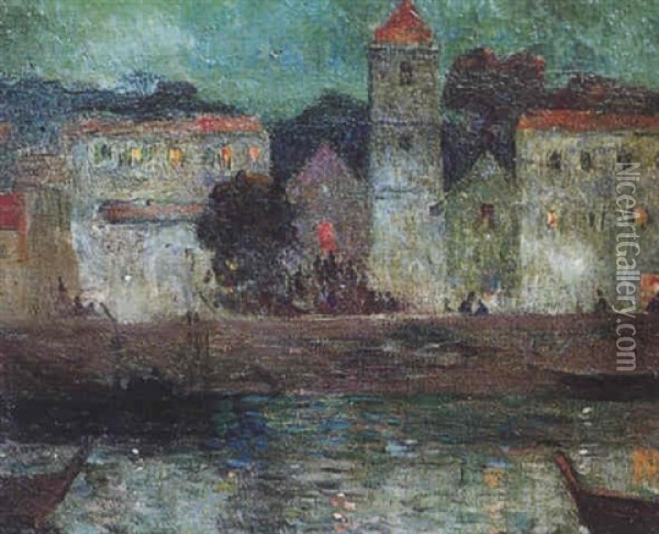 Le Port, Vue Nocturne Oil Painting - Ferdinand du Puigaudeau