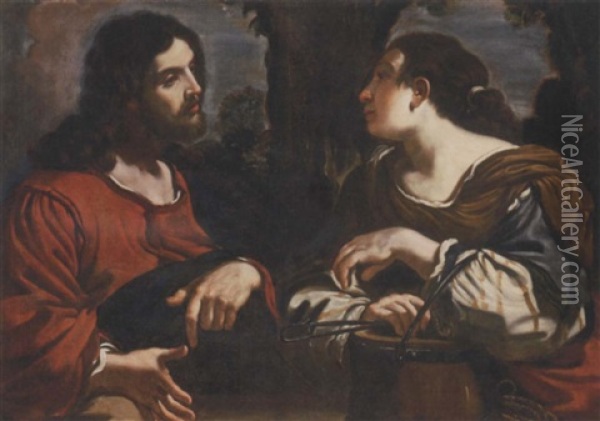 Christ And The Woman Of Samaria Oil Painting -  Guercino