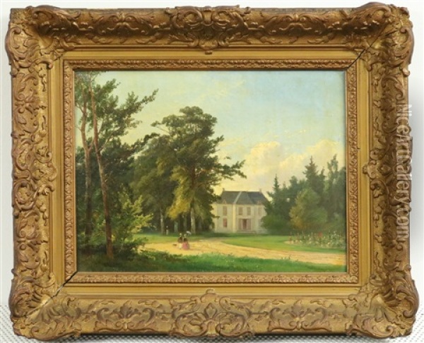 Wandelend Elegant Paar In Een Park Bij Een Buitenhuis Oil Painting - Jacobus Pelgrom