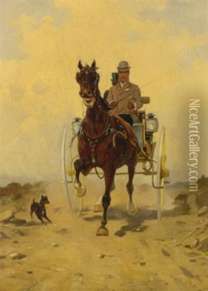 Horse And Carriage Oil Painting - Rene Pierre Charles Princeteau