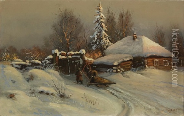 Winterliche Abendstimmung Oil Painting - Yuliy Yulevich (Julius) Klever