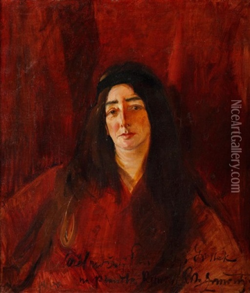 Portret Kobiety W Czerwieni (maria Grossek Korycka) Oil Painting - Konrad Krzyzanowski