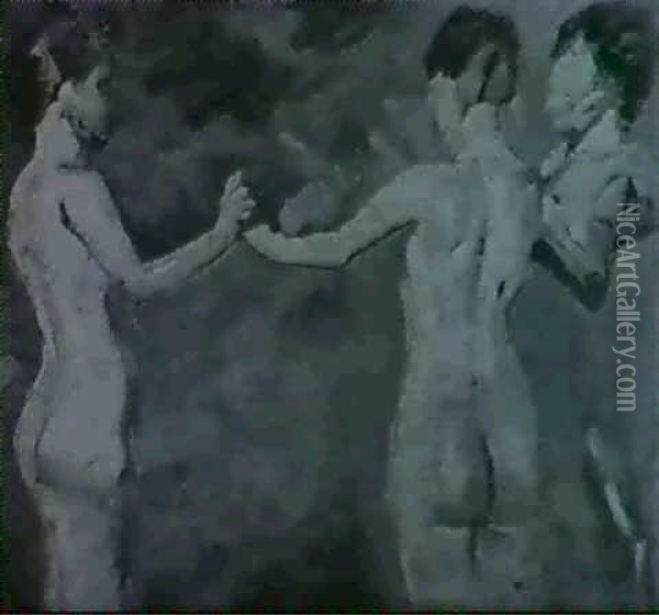 Drei Grazien (drei Weibliche Akte Im Halbkreis Stehend) Oil Painting - Max Klinger