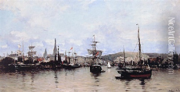 Vue Du Port De Rouen Oil Painting - Robert Charles Gustave Laurens Mols