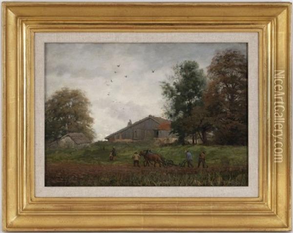 Labourage D'automne, Etude A La Joux Perret Oil Painting - Edouard Jeanmaire