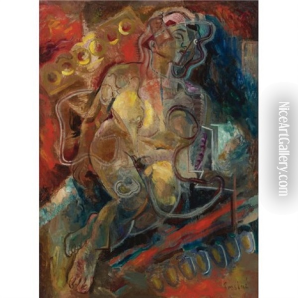 Reclining Nude Oil Painting - Vladimir Davidovich Baranoff-Rossine