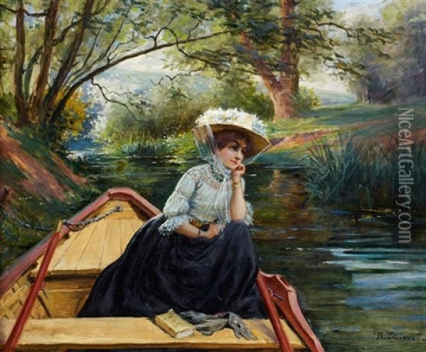 Elegante Dans Une Barque Oil Painting - Antoine Auguste Thivet